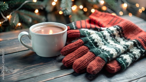 Wallpaper Mural Warm gloves and hot chocolate on wooden table with cozy scarf Torontodigital.ca