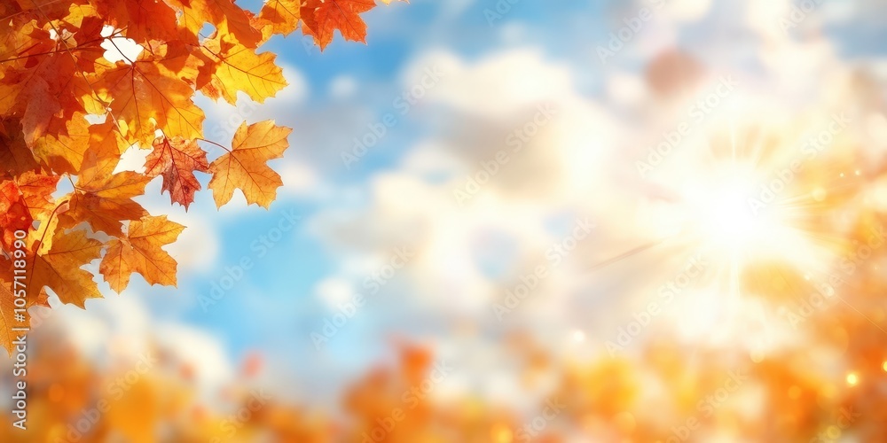 Autumn Leaves against Blue Sky with Sunlight Nature Background for Design Autumn Leaves against Blue Sky with Sunlight Nature Background for Design