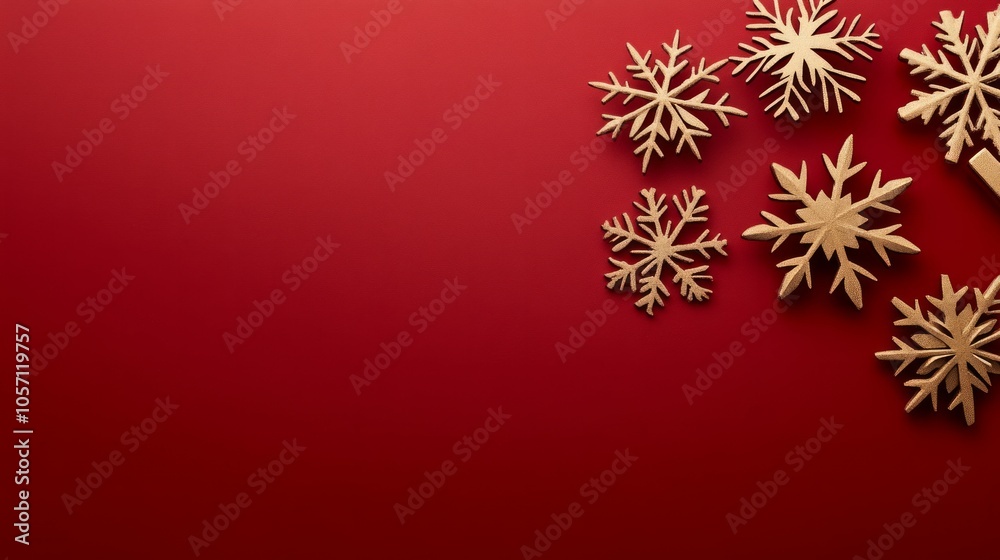 Golden snowflakes falling on a red background Golden snowflakes falling on a red background