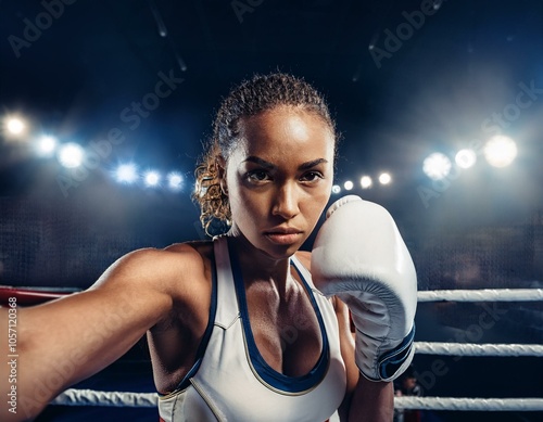 Foto de una mujer boxeadora en primera persona photo