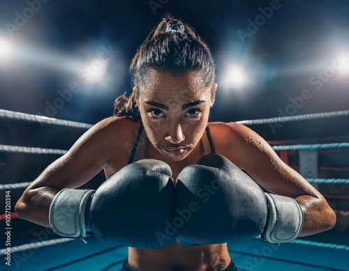 Foto de una mujer boxeadora en primera persona photo