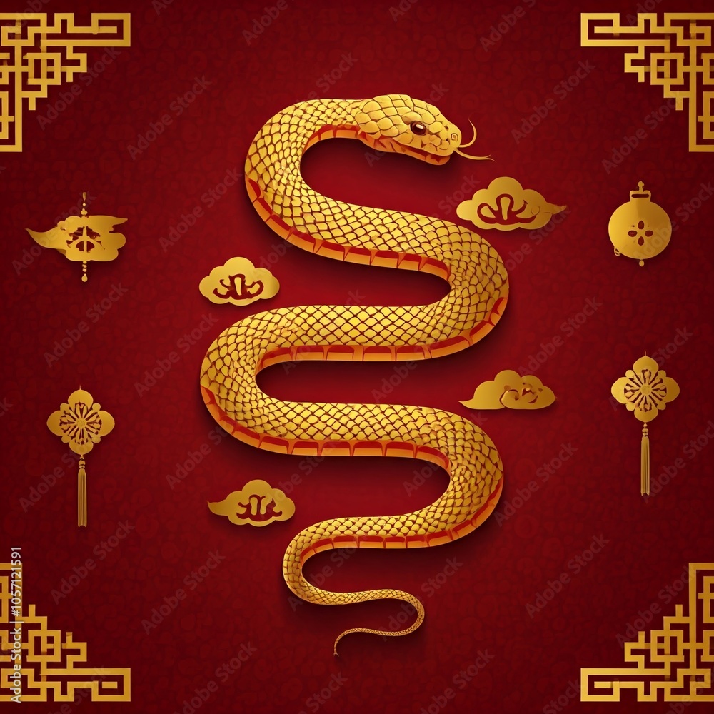 Chinese Lunar New Year 2025, the year of the snake, red and gold line art characters, full of Chinese Lunar New Year elements decorations. Chinese Lunar New Year 2025, the year of the snake, red and gold line art characters, full of Chinese Lunar New Year elements decorations.