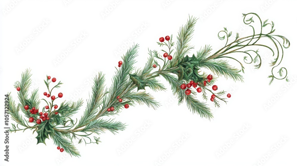 Decorative holly border with a modern Christmas theme Decorative holly border with a modern Christmas theme