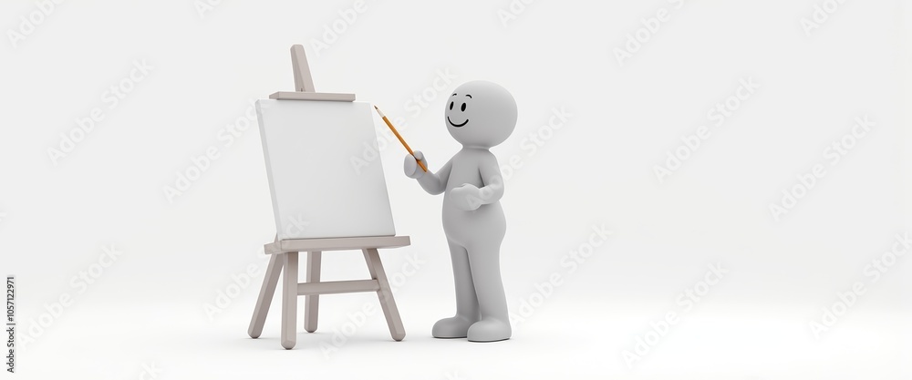 3D stick figure artist expressing joy and creativity for art and branding visuals with copy space 3D stick figure artist expressing joy and creativity for art and branding visuals with copy space