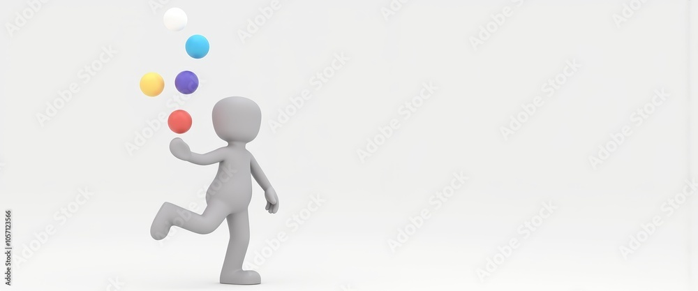 3D stick figure juggling for multitasking and flexibility with copy space for productivity tips 3D stick figure juggling for multitasking and flexibility with copy space for productivity tips