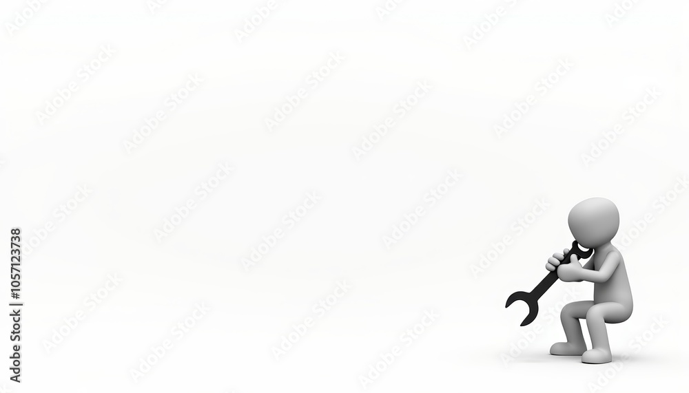 3D stick figure character performing automotive repair, minimalist style, for car maintenance visuals and educational content, with copy space 3D stick figure character performing automotive repair, minimalist style, for car maintenance visuals and educational content, with copy space