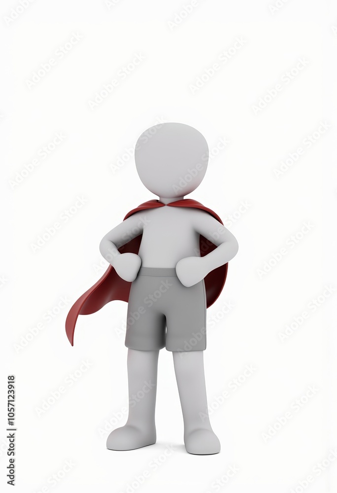 3D stick figure superhero pose with cape, minimalist and glossy style, for motivational and inspirational content with copy space 3D stick figure superhero pose with cape, minimalist and glossy style, for motivational and inspirational content with copy space