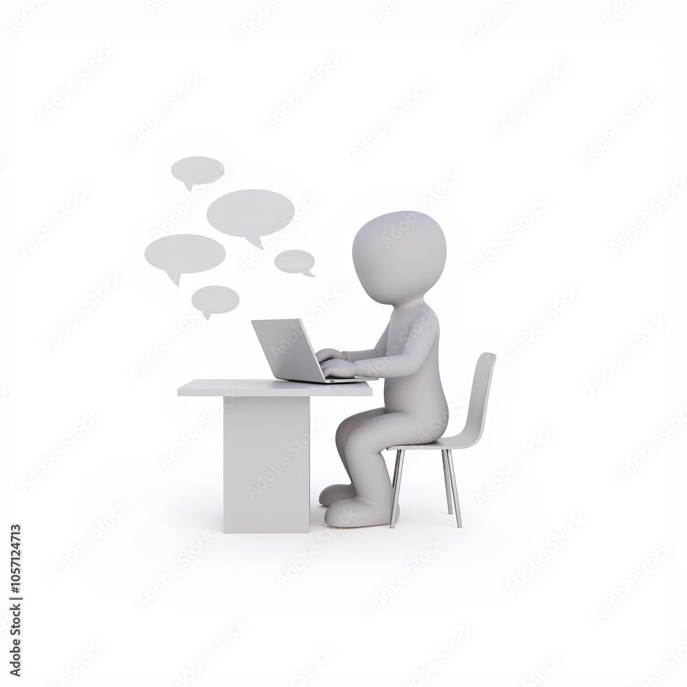 3D stick figure software developer, minimalist white style, ideal for tech presentations with copy space 3D stick figure software developer, minimalist white style, ideal for tech presentations with copy space