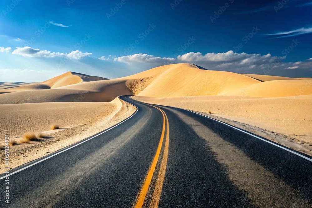Naklejka premium Minimalist Desert Road Journey - Travel Photography for Adventure Seekers