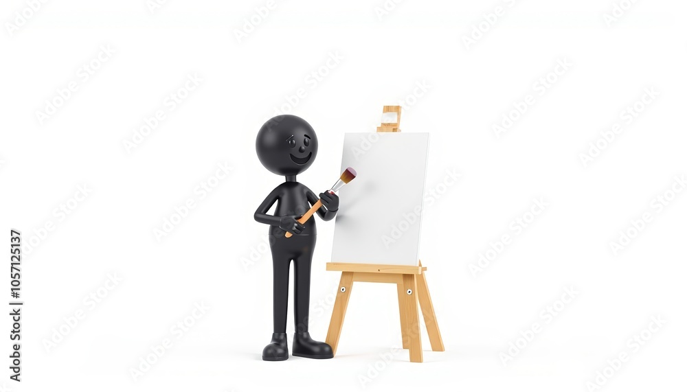 3D stick figure artist, joyful and minimalist, ideal for creativity themes with copy space 3D stick figure artist, joyful and minimalist, ideal for creativity themes with copy space