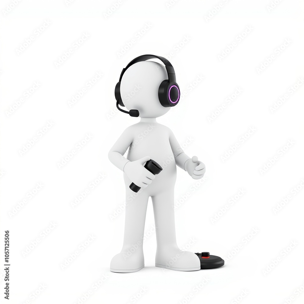 3D stick figure gamer character with headset and joystick, ideal for video game and e-sports visuals, with copy space for gaming branding or messages 3D stick figure gamer character with headset and joystick, ideal for video game and e-sports visuals, with copy space for gaming branding or messages