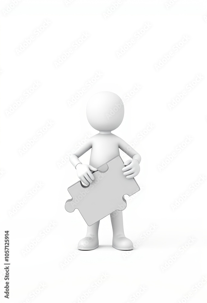 3D stick figure character embodying problem-solving and teamwork, minimalist white style, ideal for motivational and team-building visuals, with copy space for inspirational messages 3D stick figure character embodying problem-solving and teamwork, minimalist white style, ideal for motivational and team-building visuals, with copy space for inspirational messages