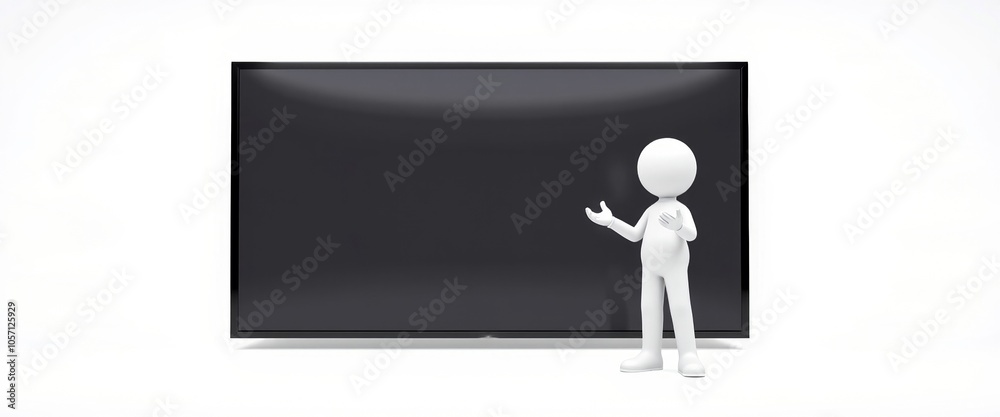 3D stick figure presenter, confident and minimalist, ideal for explaining concepts on digital screens, with copy space 3D stick figure presenter, confident and minimalist, ideal for explaining concepts on digital screens, with copy space