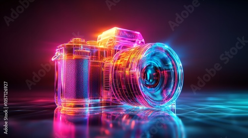 Photo camera in airbrush style on a colored background. photo