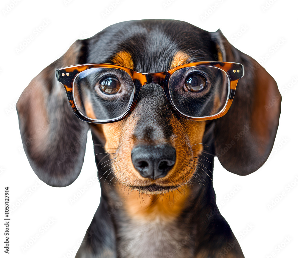 Stylish Dachshund in tortoise-shell glasses portrait Stylish Dachshund in tortoise-shell glasses portrait