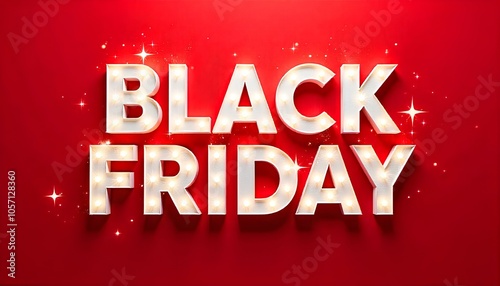 Black Friday sale sign with sparkling lights on a red background.