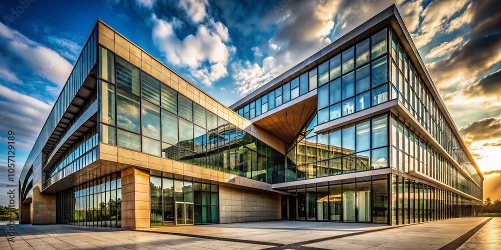 Obraz premium Modern Architecture Elegance: Sleek Lines and Geometric Windows in Contemporary Design