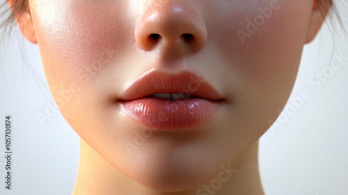 A woman's face with a pinkish tint