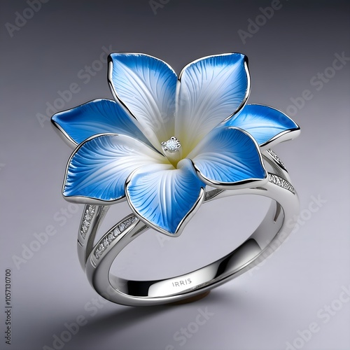 Elegant Ring Inspired by Iris Blue Flower