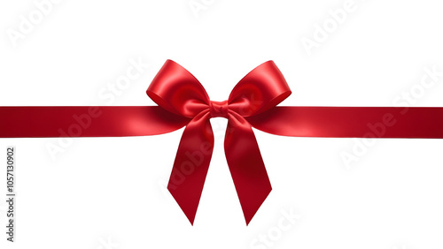 Red ribbon and bow isolated against transparent background. Wrapping for box concept