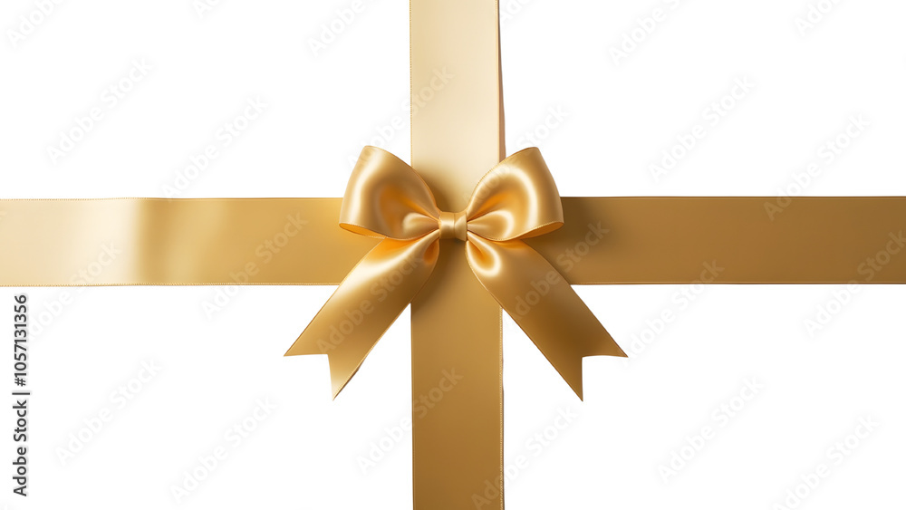 Gold luxury ribbon and bow cutout isolated against transparent background. Gift wrapping PNG. Gold luxury ribbon and bow cutout isolated against transparent background. Gift wrapping PNG.