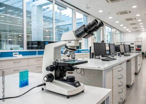 Modern Laboratory with Microscope: High-Quality Architectural Photography of a Sleek Lab Environment