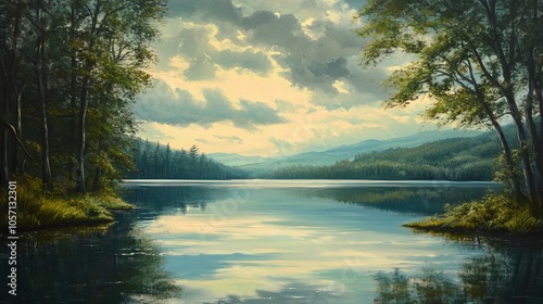 A serene lake reflecting tranquility after a storm has passed.