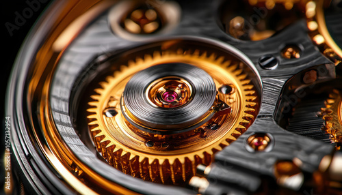 Wallpaper Mural A close-up of intricate watch mechanics showcasing golden gears and jewels, highlighting the precision and craftsmanship of timekeeping technology. Torontodigital.ca
