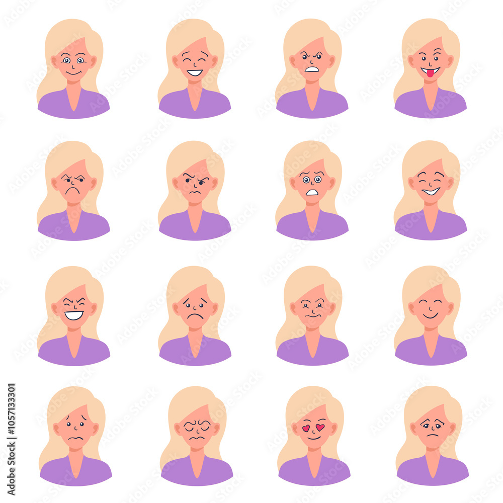Portraits of woman. Girl Avatar. Female emotions. Portraits of woman. Girl Avatar. Female emotions.