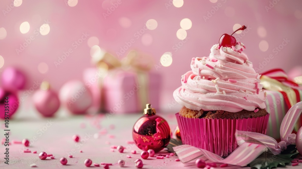 Happy Birthday or Holiday Greeting Card with Cupcake and Gifts Happy Birthday or Holiday Greeting Card with Cupcake and Gifts