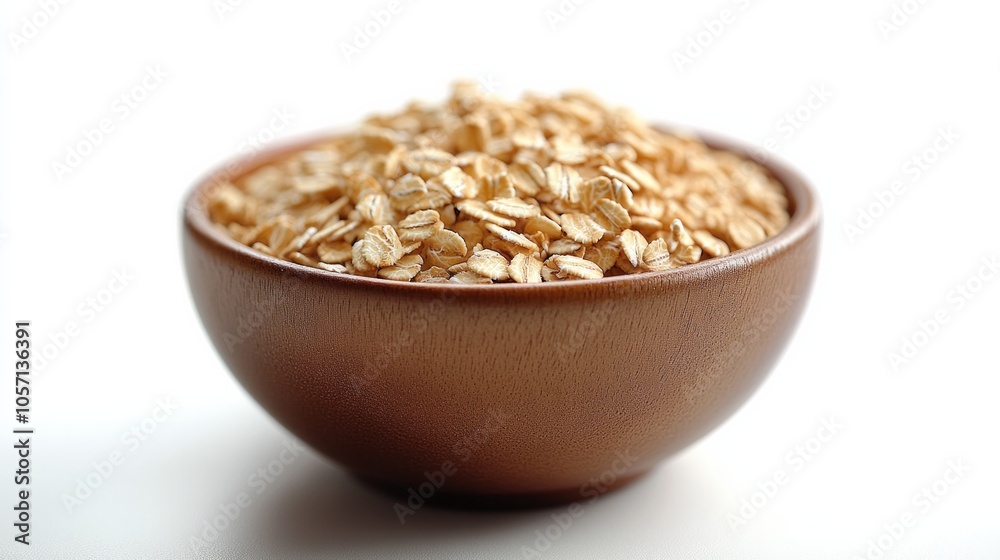 A bowl of oatmeal is sitting on a white background A bowl of oatmeal is sitting on a white background