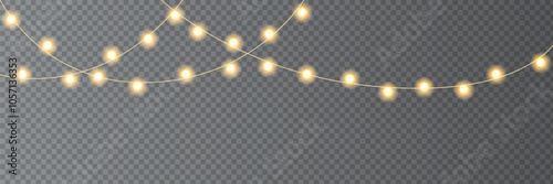 Festive Christmas light  glowing garland string on dark background.