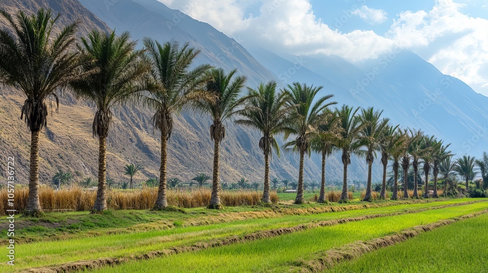 Obraz premium Palm trees lined up in a row, creating a picturesque rural scene in Peru.
