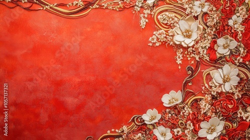 Golden flower decoration on red background