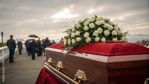 A beautiful coffin lined with red velvet