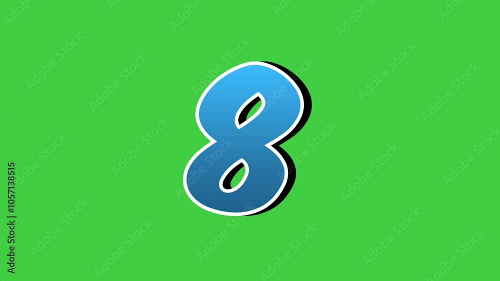 Number 8 eight symbol sign animation motion graphics cartoon blue color on green screen background,the number reveal on smoke,for video number for video elements Number 8 eight symbol sign animation motion graphics cartoon blue color on green screen background,the number reveal on smoke,for video number for video elements