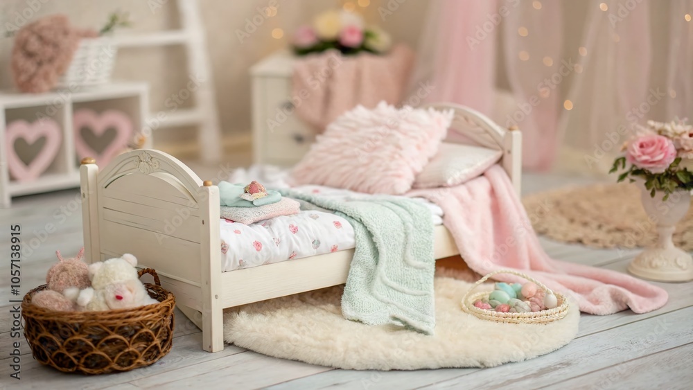Newborn Baby Bed for Photoshoot in Studio - Adorable and Cozy Setup with Tilt-Shift Photography Effects Newborn Baby Bed for Photoshoot in Studio - Adorable and Cozy Setup with Tilt-Shift Photography Effects