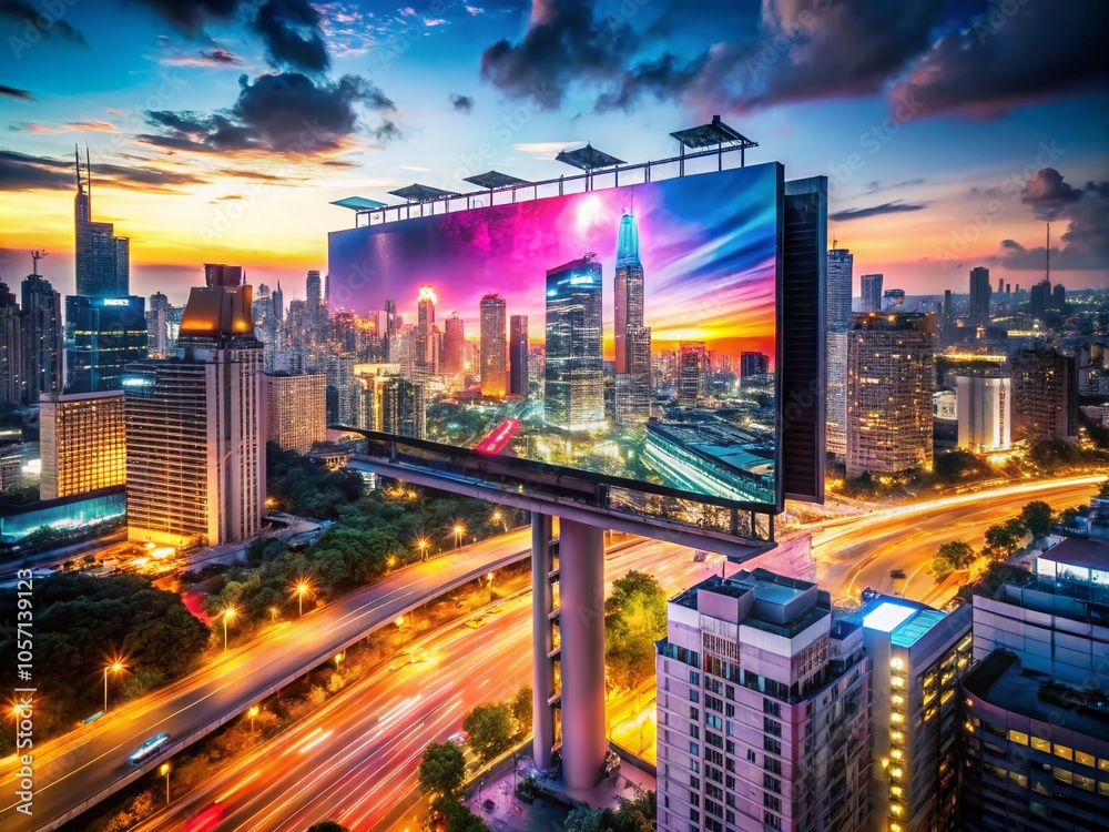 Obraz premium Night Cityscape with Billboard Mockup for Outdoor Advertising Promotion