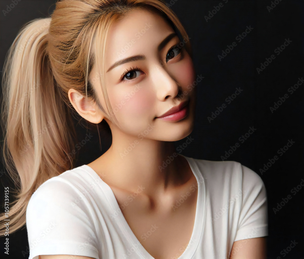 Naklejka premium 白いTシャツの美女