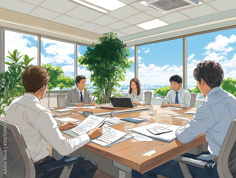 Illustration of office workers having a meeting Illustration of office workers having a meeting