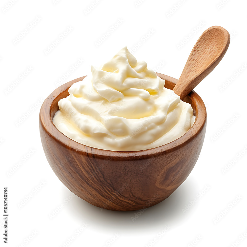 Freshly Whipped Sour Cream Served with a Wooden Spoon Freshly Whipped Sour Cream Served with a Wooden Spoon