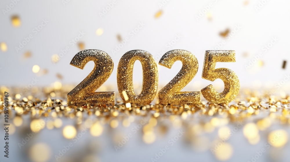 Sparkling Golden 2025 Numbers with Falling Confetti for New Year Celebration and Festive Holiday Background Sparkling Golden 2025 Numbers with Falling Confetti for New Year Celebration and Festive Holiday Background