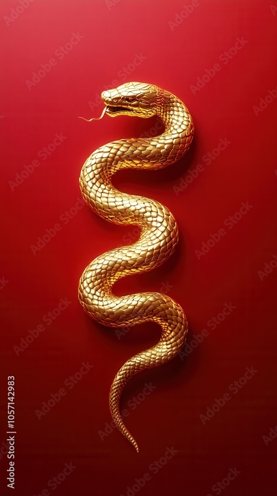 Golden snake material on red background Golden snake material on red background