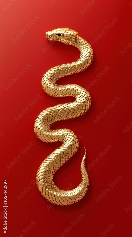 Golden snake material on red background Golden snake material on red background