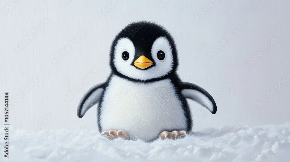 Adorable Baby Penguin Sliding on Snowy Surface Adorable Baby Penguin Sliding on Snowy Surface