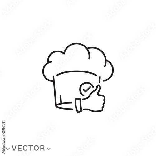 chef approved icon, recommended good food, nutritionist eat, thin line symbol isolated on white background, editable stroke eps 10 vector illustration