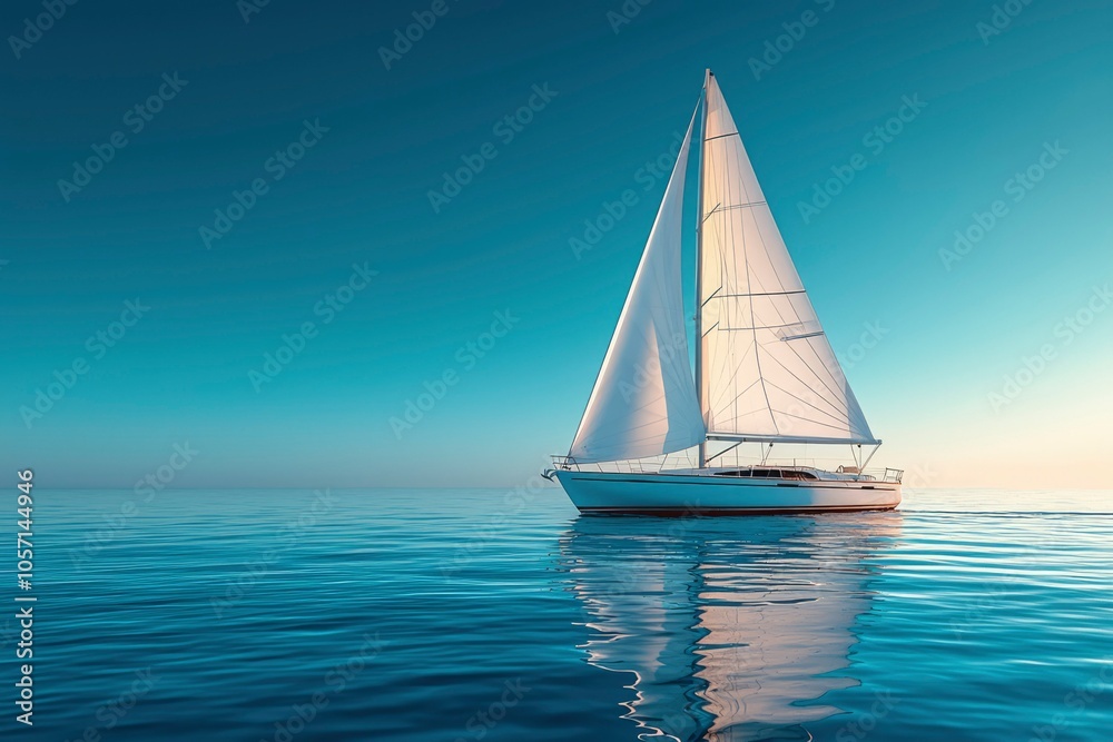 Fototapeta premium Sailboat gliding across a tranquil blue ocean under a clear sky