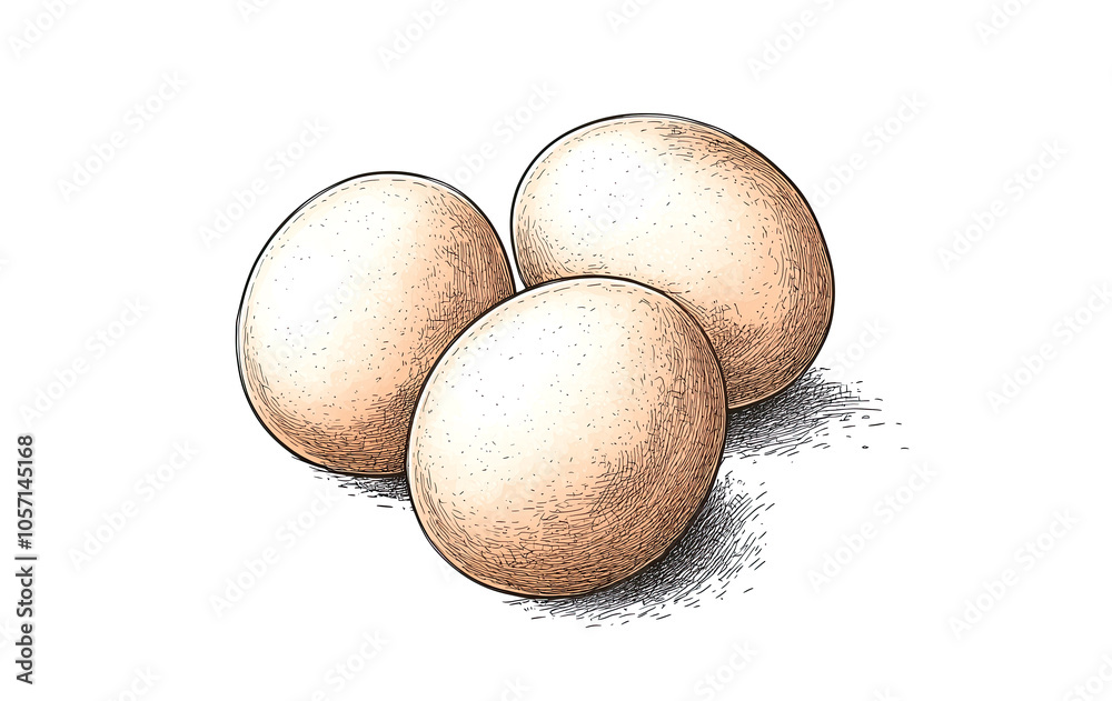 Fototapeta premium Nest with eggs, sketch. Vintage retro print, hand-drawn illustration nest, eggs, engraving, detailed drawing, eggs nest. Black ink, simple lines, sketch style, line art, graphic design. Illustration