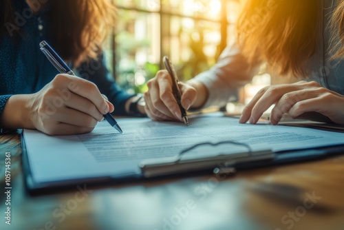 Wallpaper Mural relocation  buy new house business concept. property agent  landlord explaining rental document condition to client  tenant before sign rental contract agreement, Generative AI Torontodigital.ca