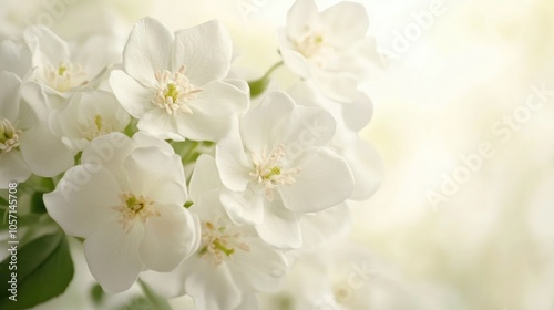 A captivating image showcasing a cluster of delicate white flowers set against a softly diffused background